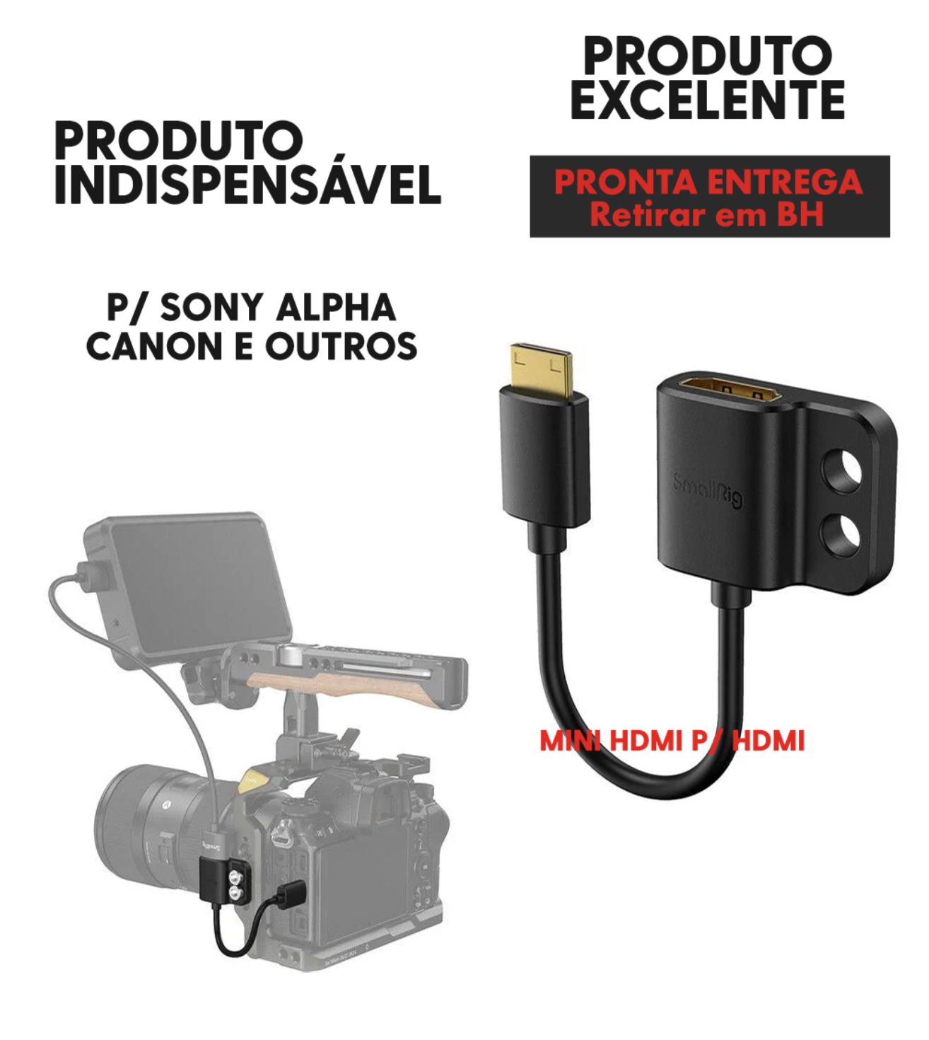Adptador - SmallRig - Mini HDMI para HDMI Fêmea - COD:LND