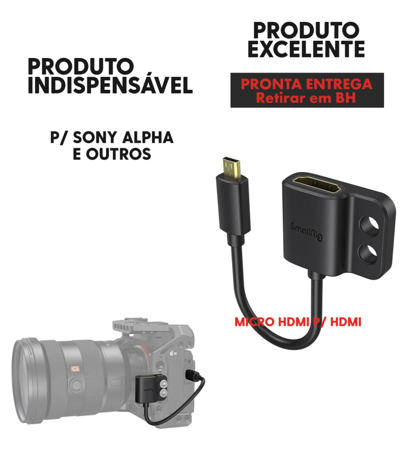 Adptador SmallRig - Micro HDMI Macho para HDMI Fêmea - COD:LND