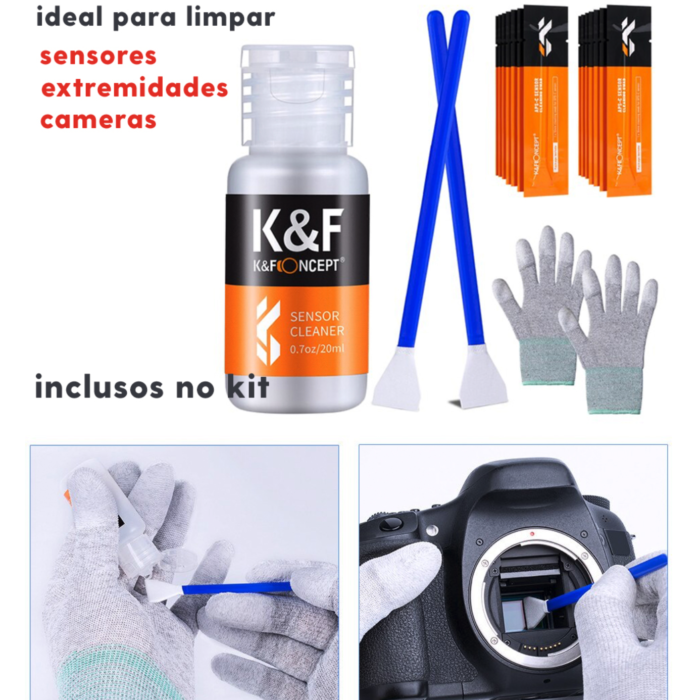 Kit Limpeza - K&F Concept - Swab e Liquido - Full Frame Sensor - COD:LND