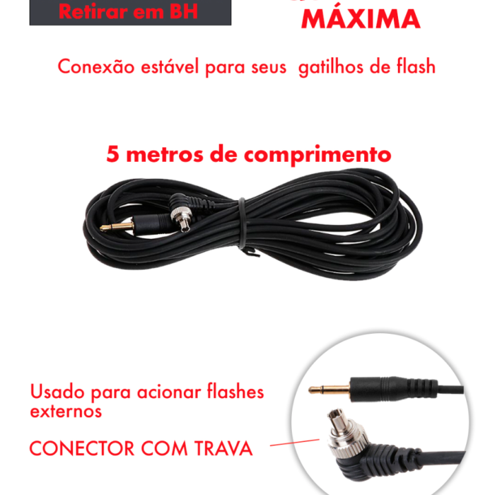 Cabo de Sincronização - 5 Metros - 3.5mm - Para Disparador De Flash - COD:LNDSE