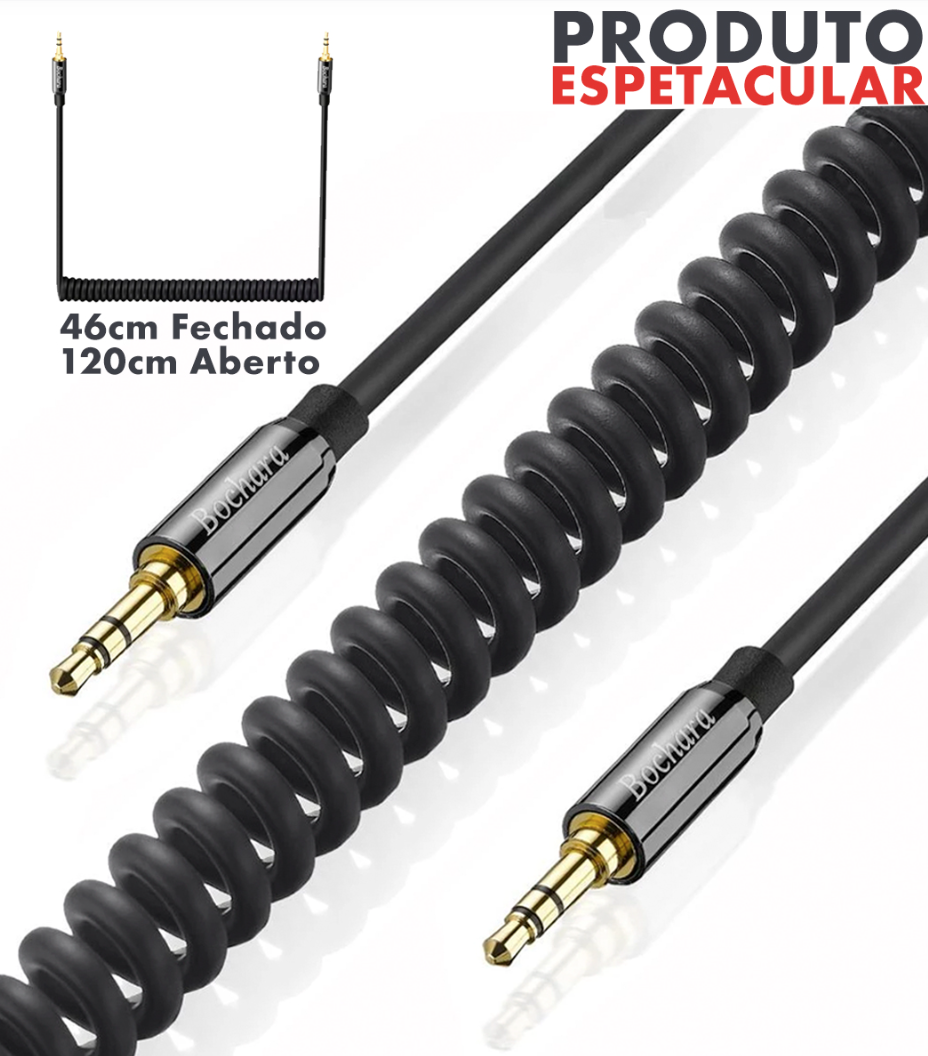 Cabo Auxiliar - P2 Macho para P2 Macho - Trs Para Trs - Espiral de Bochara - COD:LND