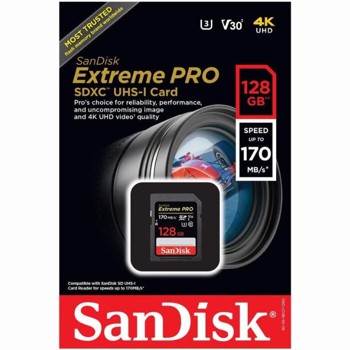 Cartão de Memória – SanDisk – 128GB – 170Mb/s – Extreme PRO – V30 – UHS-I – SDXC - COD:LNDSE