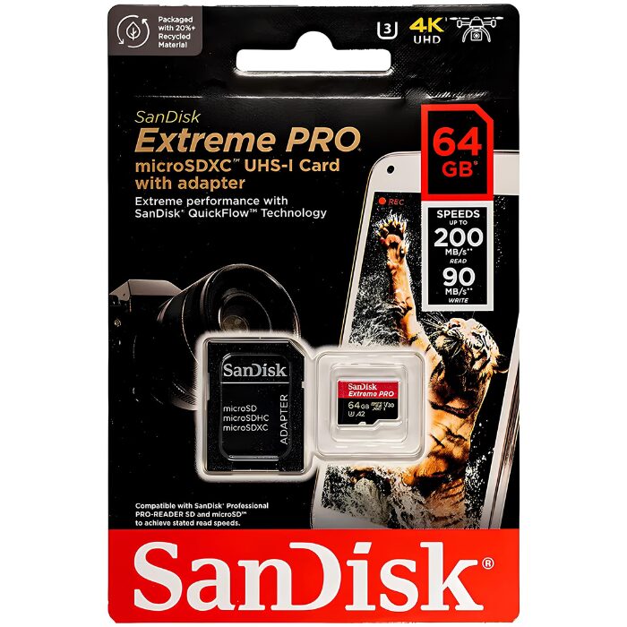 Cartão de Memória - SanDisk - 64GB - 200 Mb/s - Extreme Pro - UHS-I - microSDXC - Com Adaptador SD - COD:LNDSE