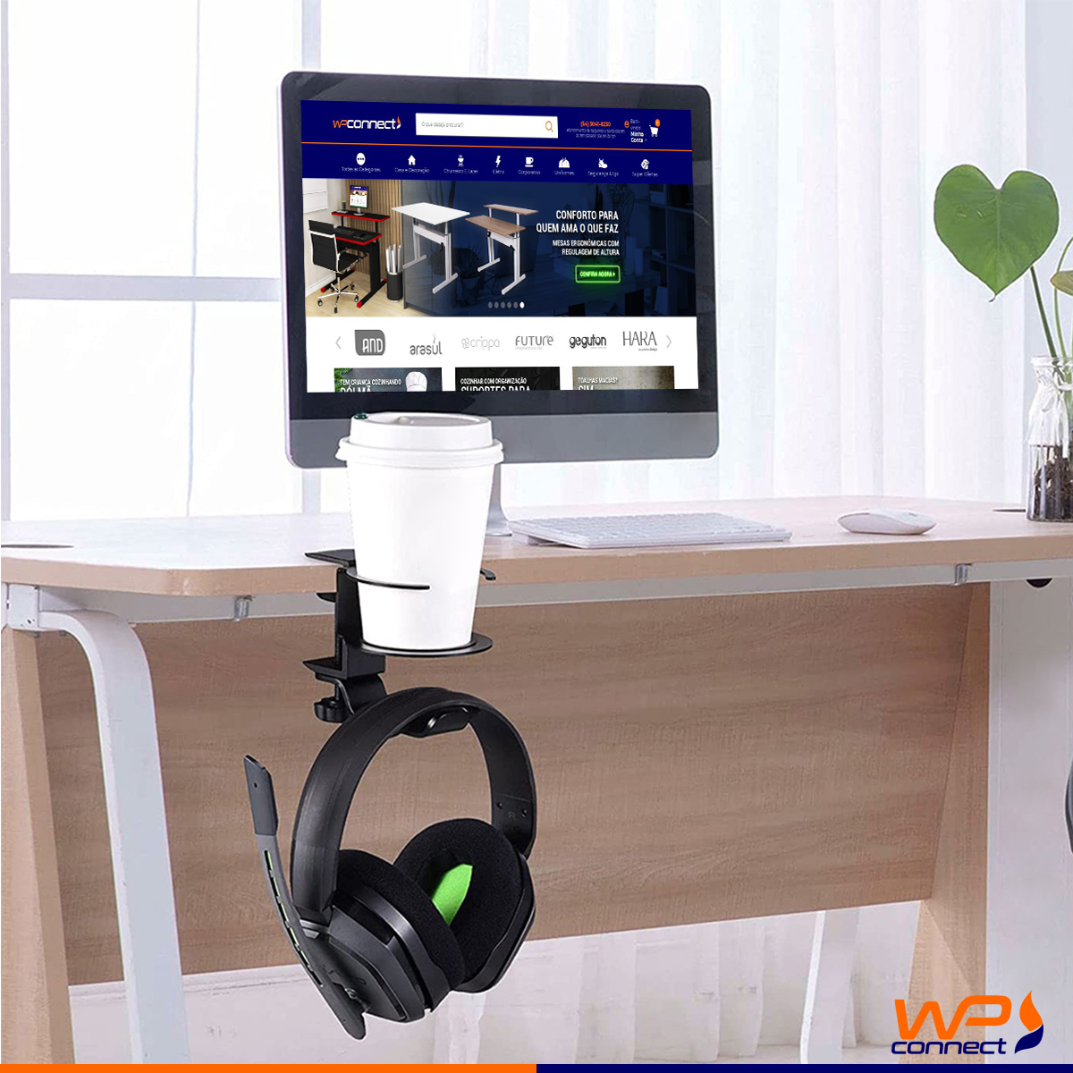 Suporte Porta Copos Bolsa E Fone Para Mesas - COD:LNDSE - Imagem 2