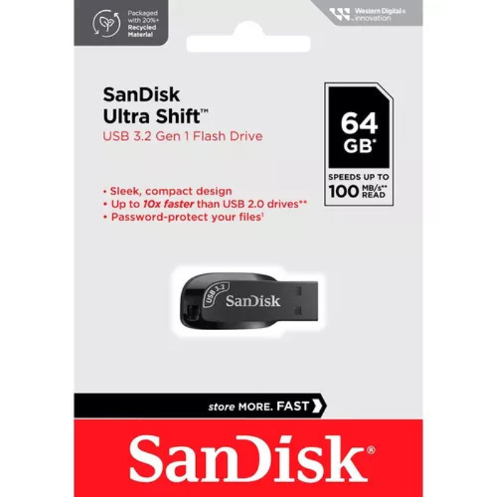 Pendrive - Sandisk - 64GB - Ultra Shift - USB 3.0 - Leitura até 100 MB/s - COD:LND