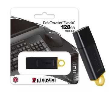 Pen Drive - Kingston - Dtx/128gb - Usb 3.2 -  Amarelo - Dt Exodia -  COD:LND