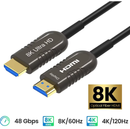 Cabo HDMI Macho para HDMI Macho - Fibra Óptica - Material de Tecido - Ponta de Ouro - 8K Ultra HD - 15 Metros - COD:LND
