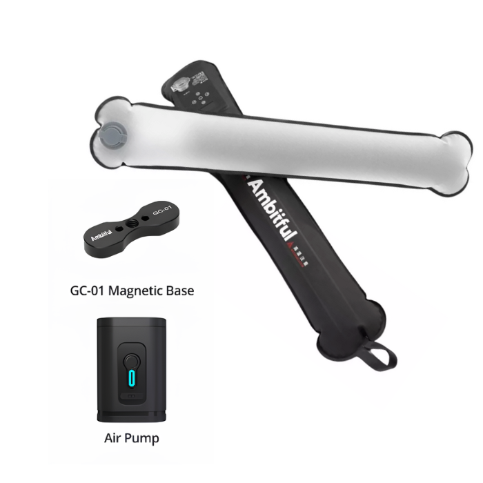 Bastão de Led Inflável + Bomba e Suporte Magnético - Ambitful GC12 – Iluminação LED Portátil, Ajustável - 2700K a 6500K - Para Fotografia e Vídeo - COD:LND