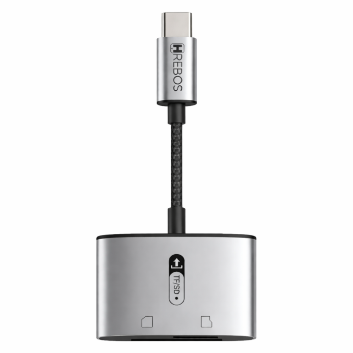 LEITOR DE CARTÃO – HREBOS – IF-243 – SD & MICRO SD – TYPE-C – PREMIUM PRATA