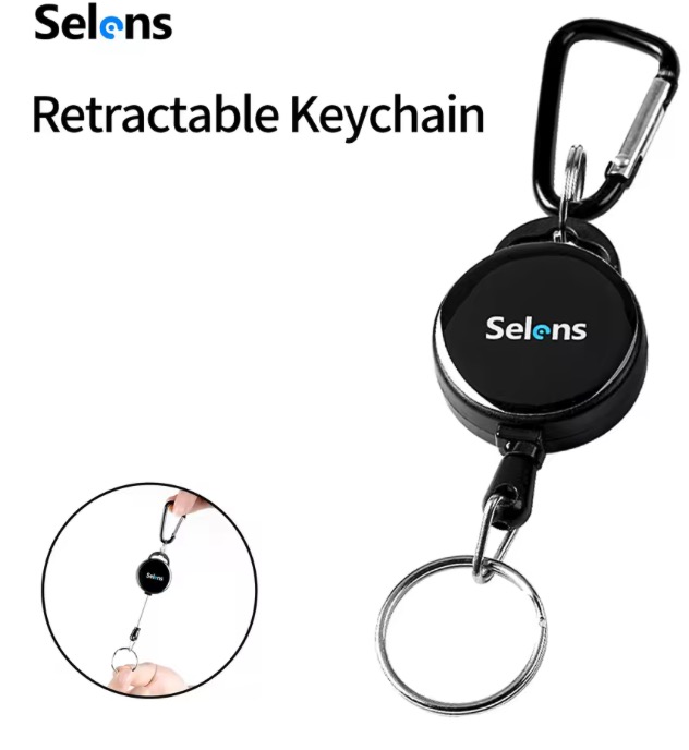 Suporte Retrátil 2 em 1 – SELENS – Mosquetão + Argola – Preto – Z