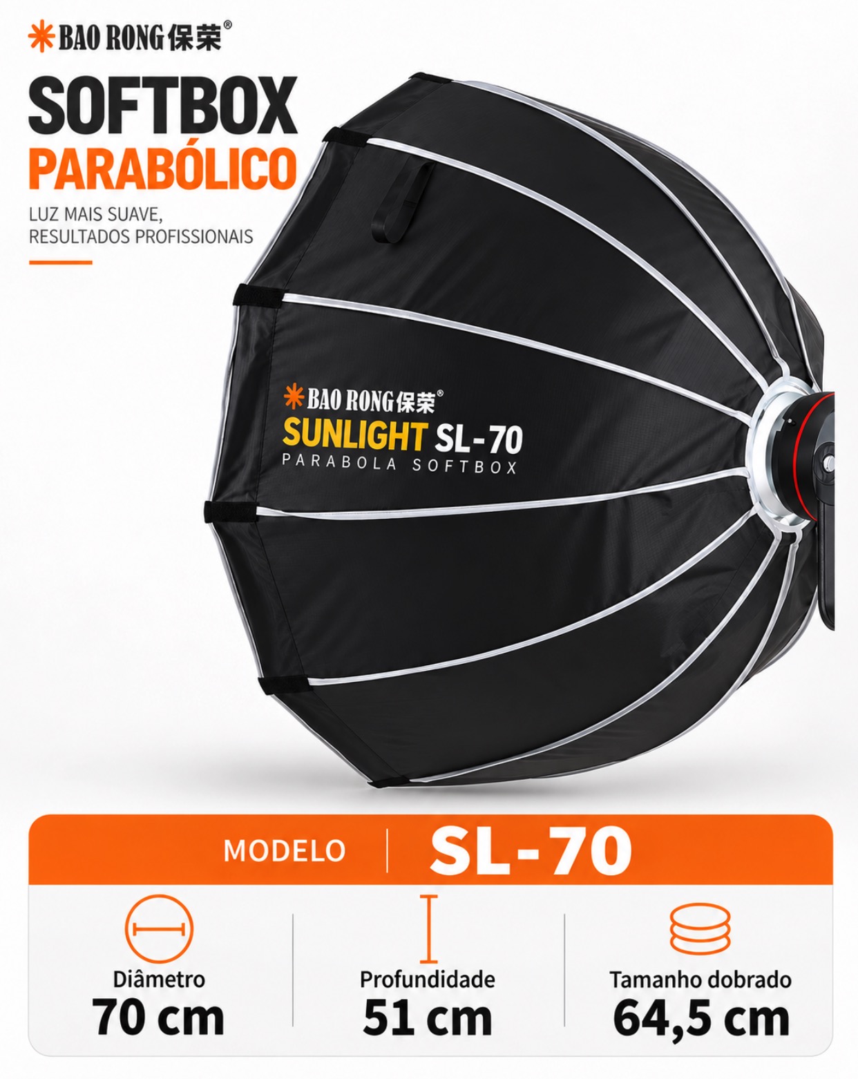 Octabox Parabólico – BAO RONG by TRIOPO – Sunlight SL Series – 70cm - Modificador - Z