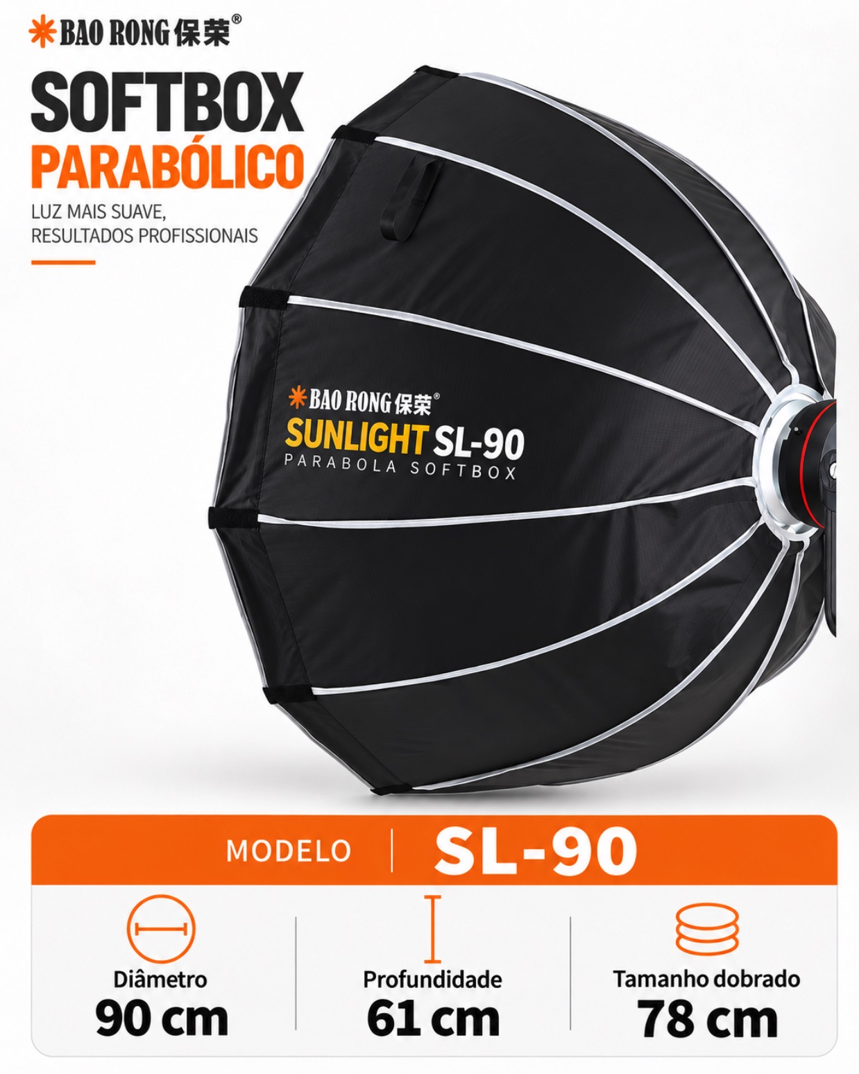 Octabox Parabólico – BAO RONG by TRIOPO – Sunlight SL Series – 90cm - Modificador - Z - LCSN