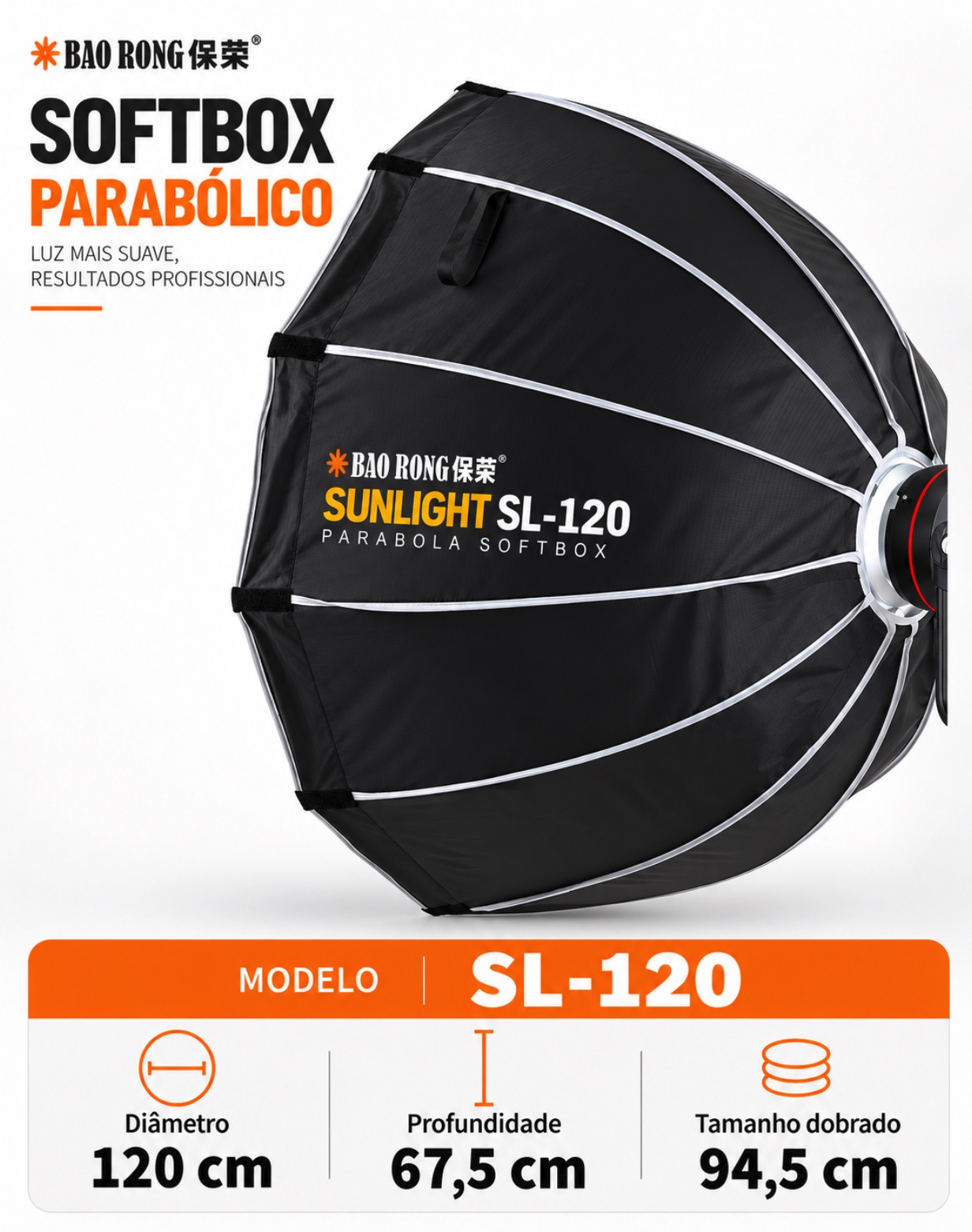 Octabox Parabólico – BAO RONG by TRIOPO – Sunlight SL Series – 120cm - Modificador - Z